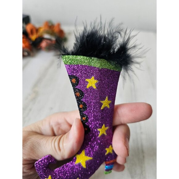 Pier 1 Witch boot shoe Halloween glitter ornament star feather Xmas tree unique - Picture 6 of 8